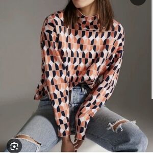 Anthropologie Peach and Black Patterned Top